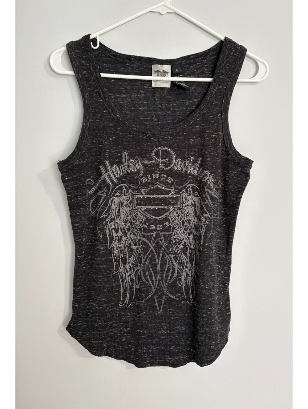 Harley Davidson Women’s Tank Top Large Black Embellished Downswept Wing